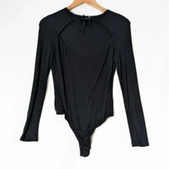 NWT FOR LOVE & LEMONS Josephina Bodysuit Black Tie Front and Long Sleeve L Large - Picture 9 of 11